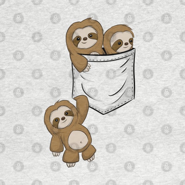 For Sloth Lovers Cute Kawaii Baby Sloths In Pocket by SkizzenMonster